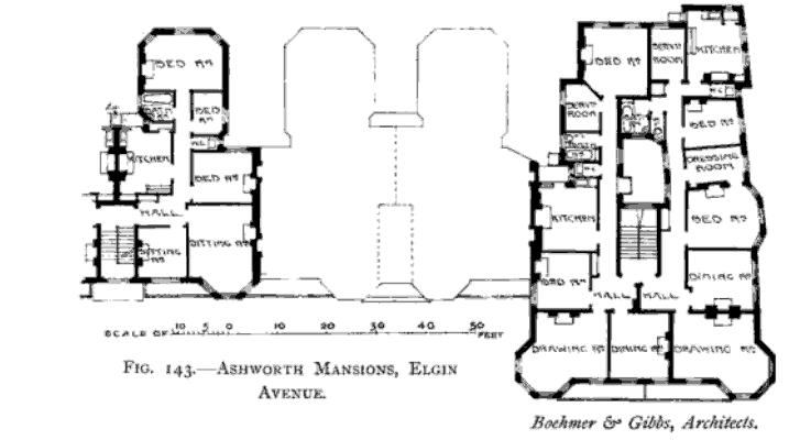 Ashworth Mansions - original architect drawing Elgin Avenue block